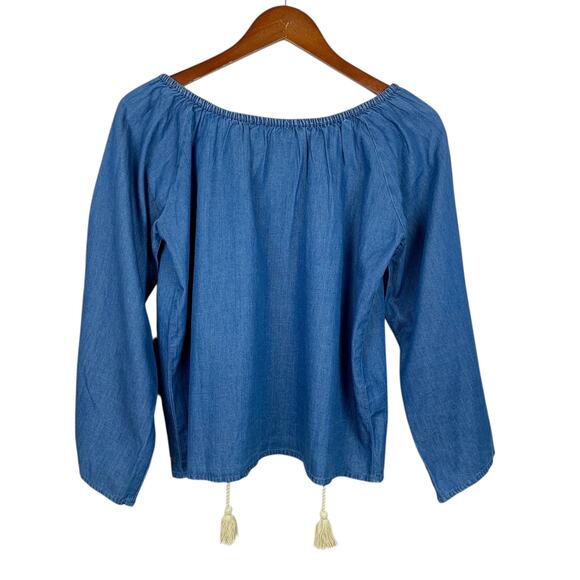 O'Neill Chambray Blouse Top Blue Denim Peasant Boho Oversized Fit Women's XS - Picture 6 of 7